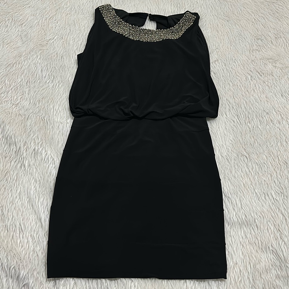 Jackie Jon of New York women’s black silver beaded fitted stretchy dress size M